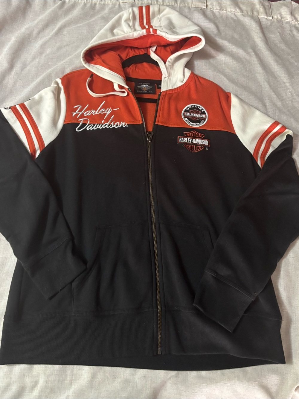 Harley-Davidson Black, Orange & White Hooded Zip Jacket 2XL embroidered. Worn 1x